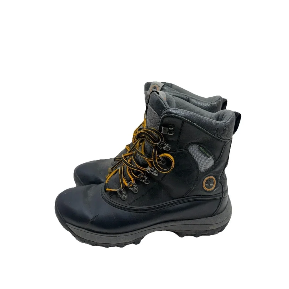 Timberland Flume Hiking Boots Mens Black Leather Lace-Up Waterproof Outdoor 11 M